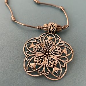 Silver Flower Necklace/Bohemian Flower Necklace/Tropical Flower Silver Necklace